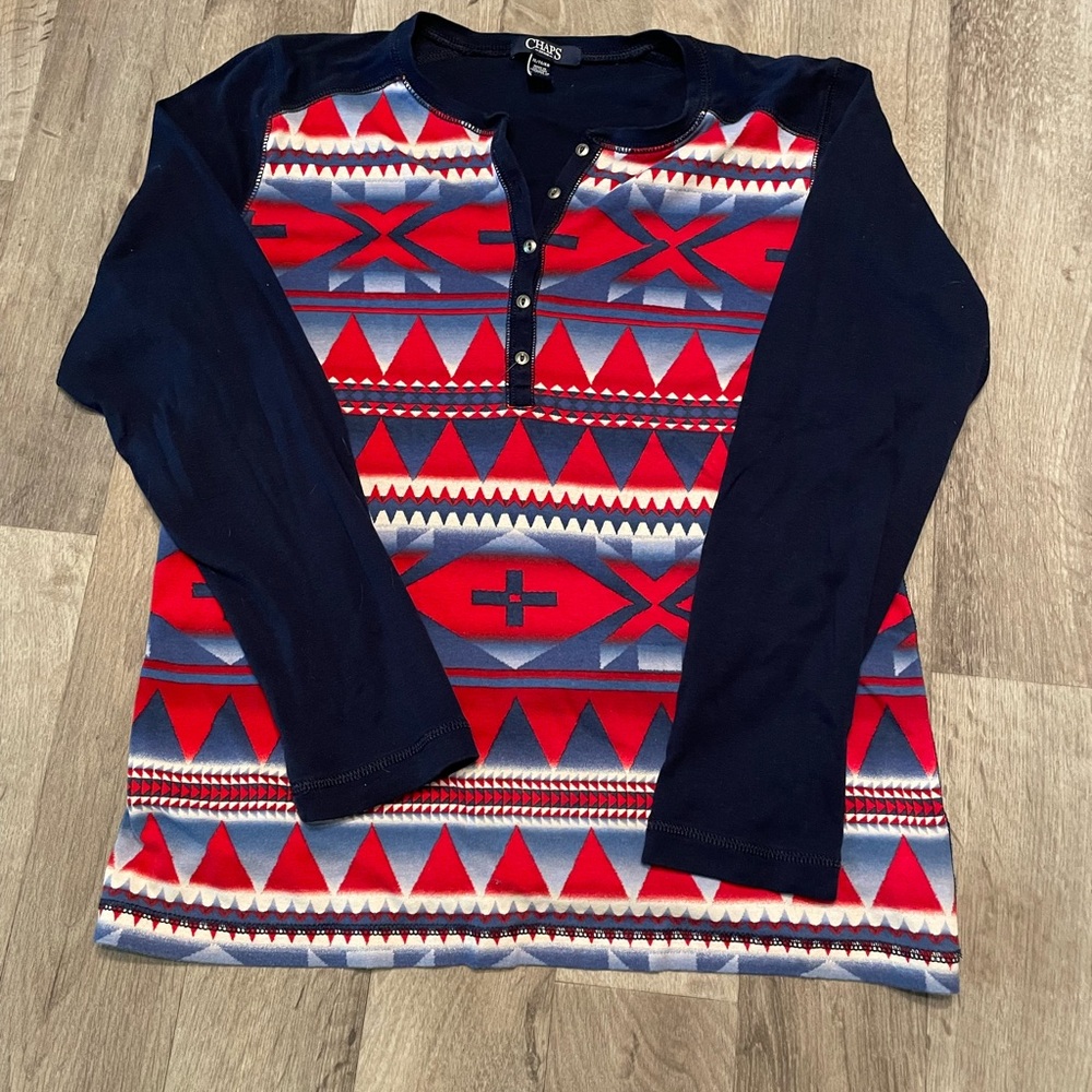 Chaps ladies XL Southwest Red and Navy Long Sleeve Shirt